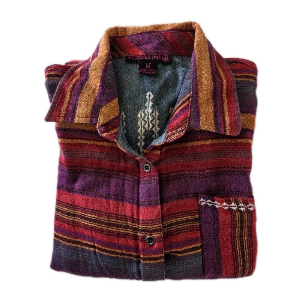 Rock & Roll Cowgirl Western Aztec Long Sleeve Shirt Ladies Size M