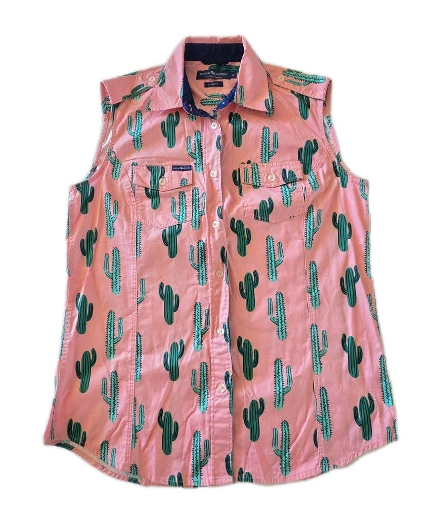 Ringers Western Loose Fit Cactus Sleeveless Logo Shirt Ladies Size 12