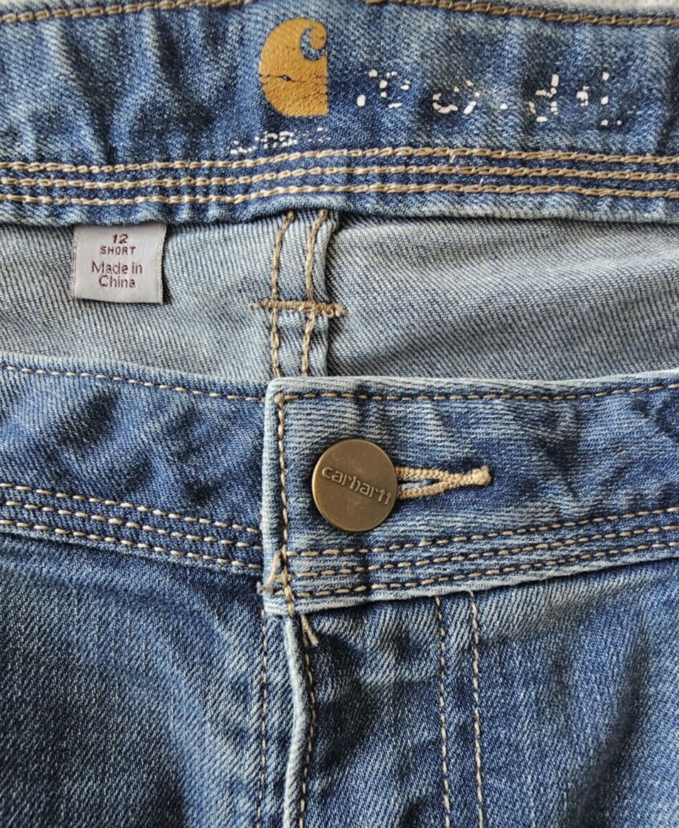Carhartt Blue Relaxed Fit Bootcut Leg Denim Jeans Ladies Size 12 Short