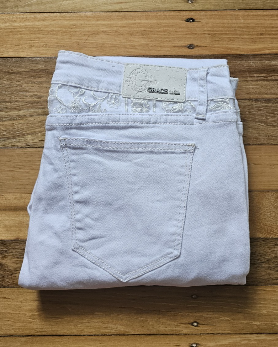Grace In LA Easy Fit Bootcut Ladies White Jeans Size 34