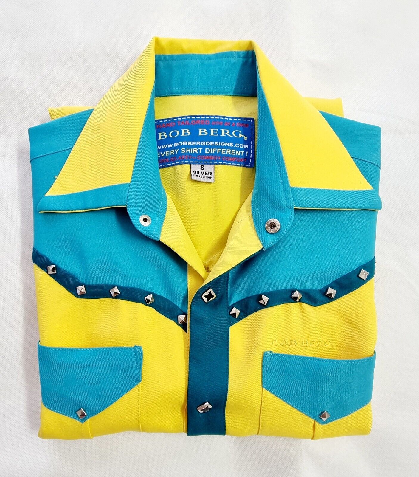 Bob Berg Silver Collection Western Derby Cowboy Shirt Hand Tailored Mens Size S