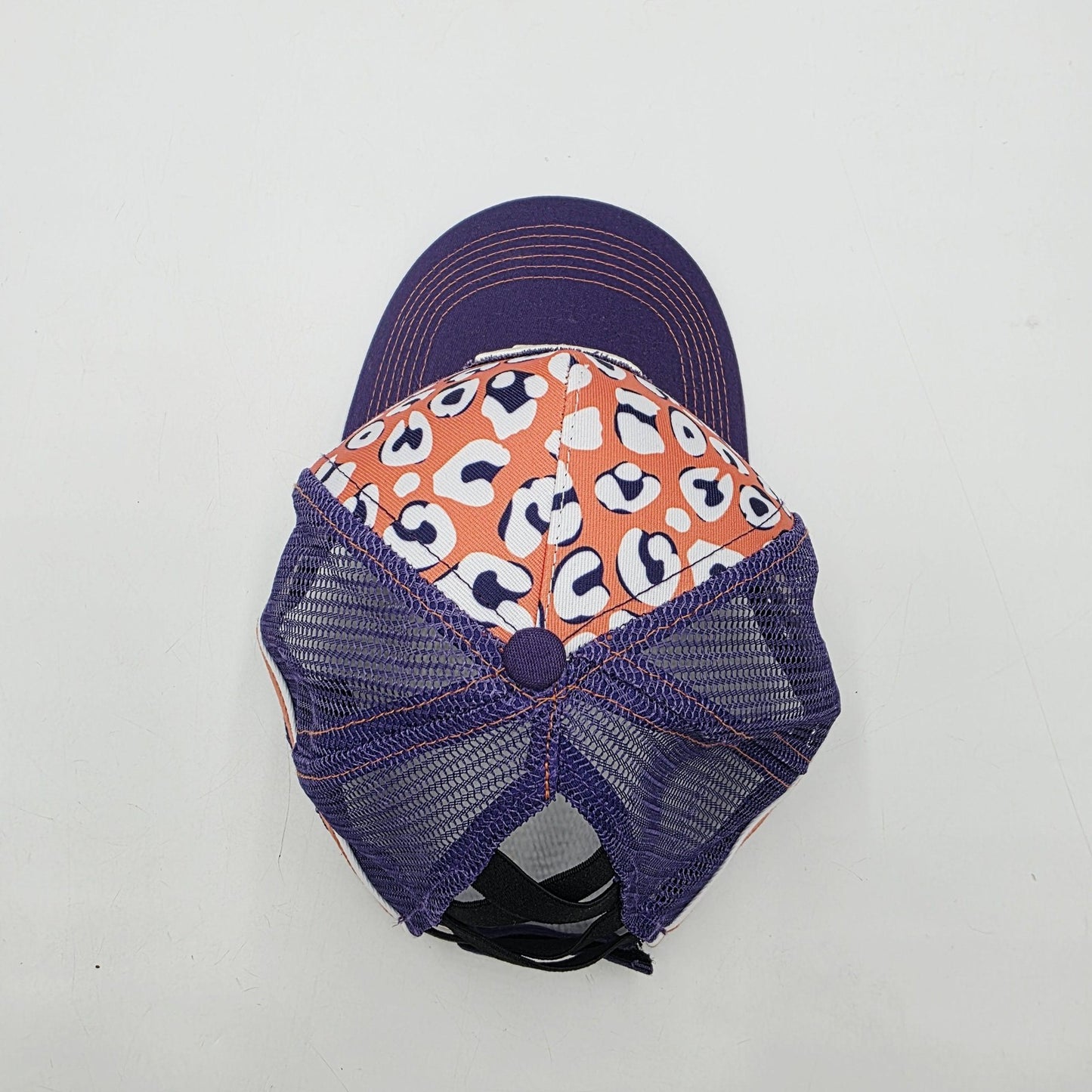 Roper Womens Trucker Cap Hat One Size Purple Orange Leopard Print Mesh Ponytail