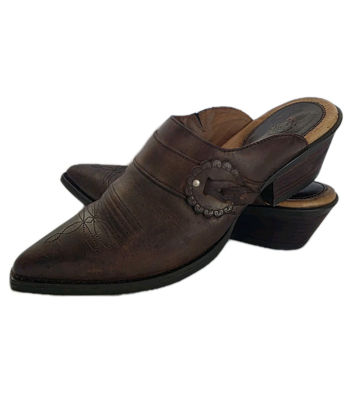Ariat Western Mules Cowboy Pointed Toe Brown Slip-On Heel Women's Size 7B
