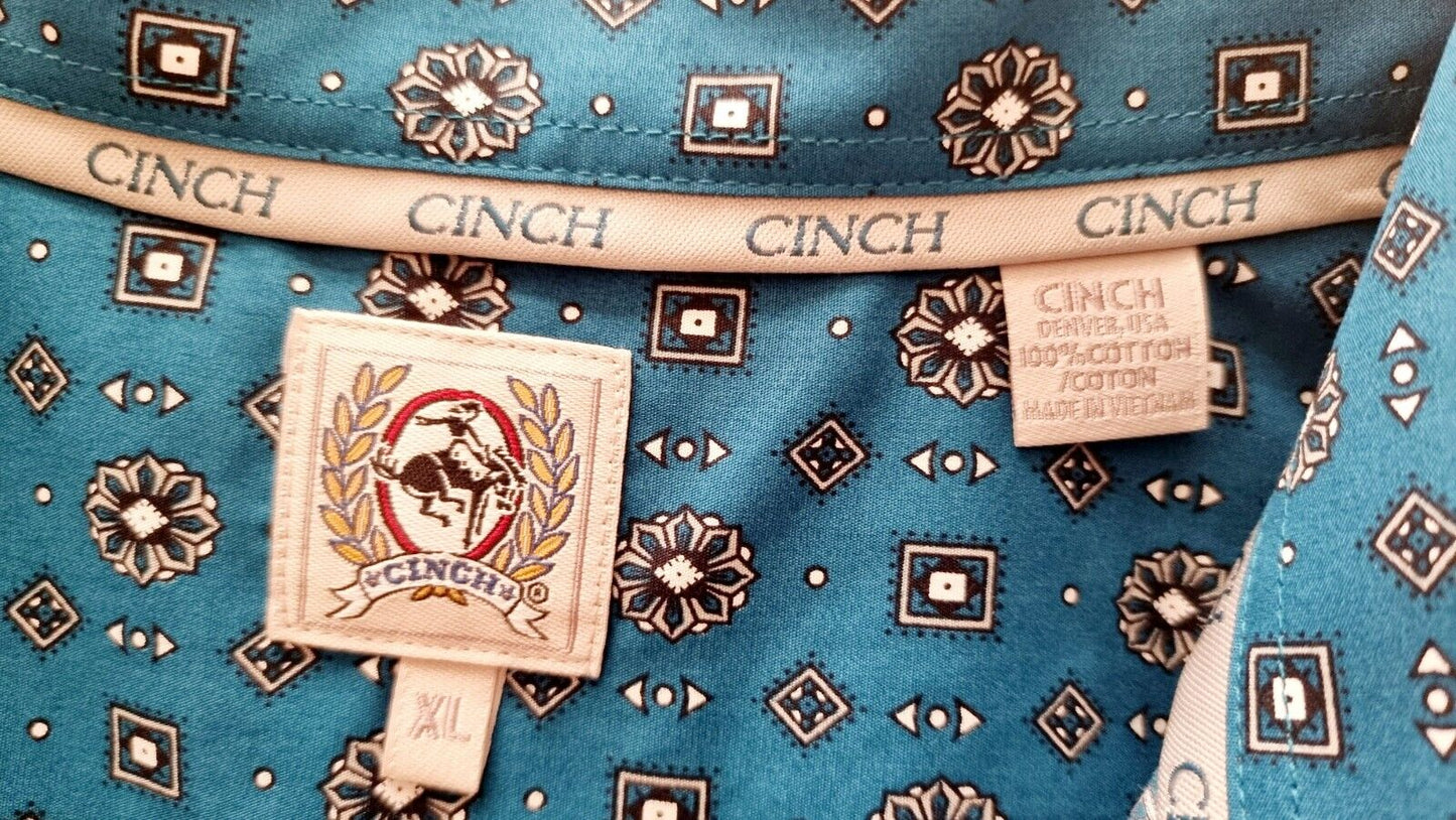 Cinch Men's Teal Patterned Long Sleeve Shirt Size XL New RRP $ 115