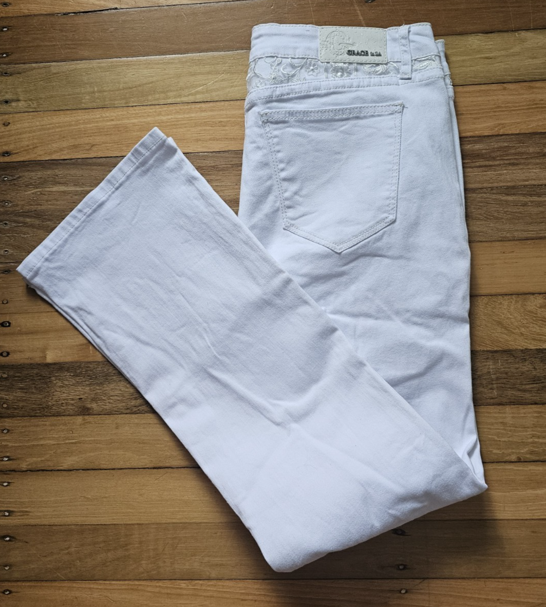 Grace In LA Easy Fit Bootcut Ladies White Jeans Size 34