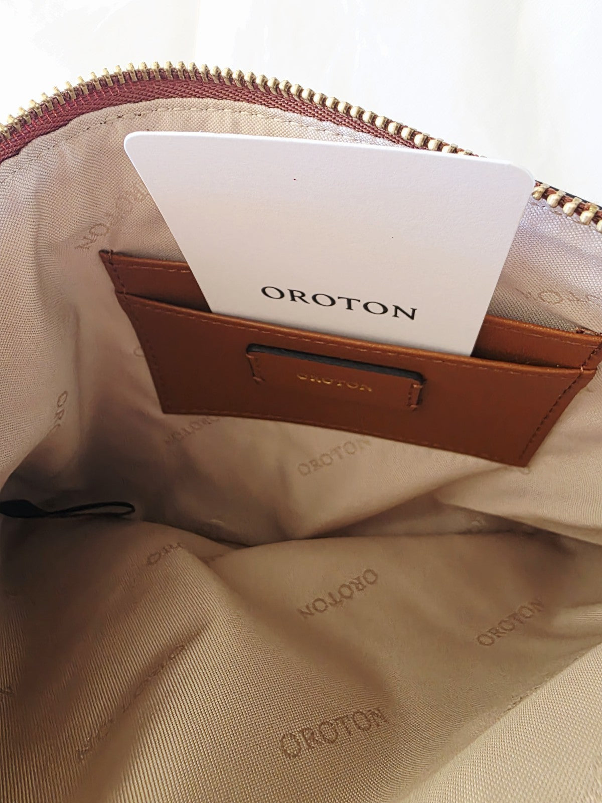 Oroton Harvey Signature Medium Zip Pouch Black/Cognac NEW