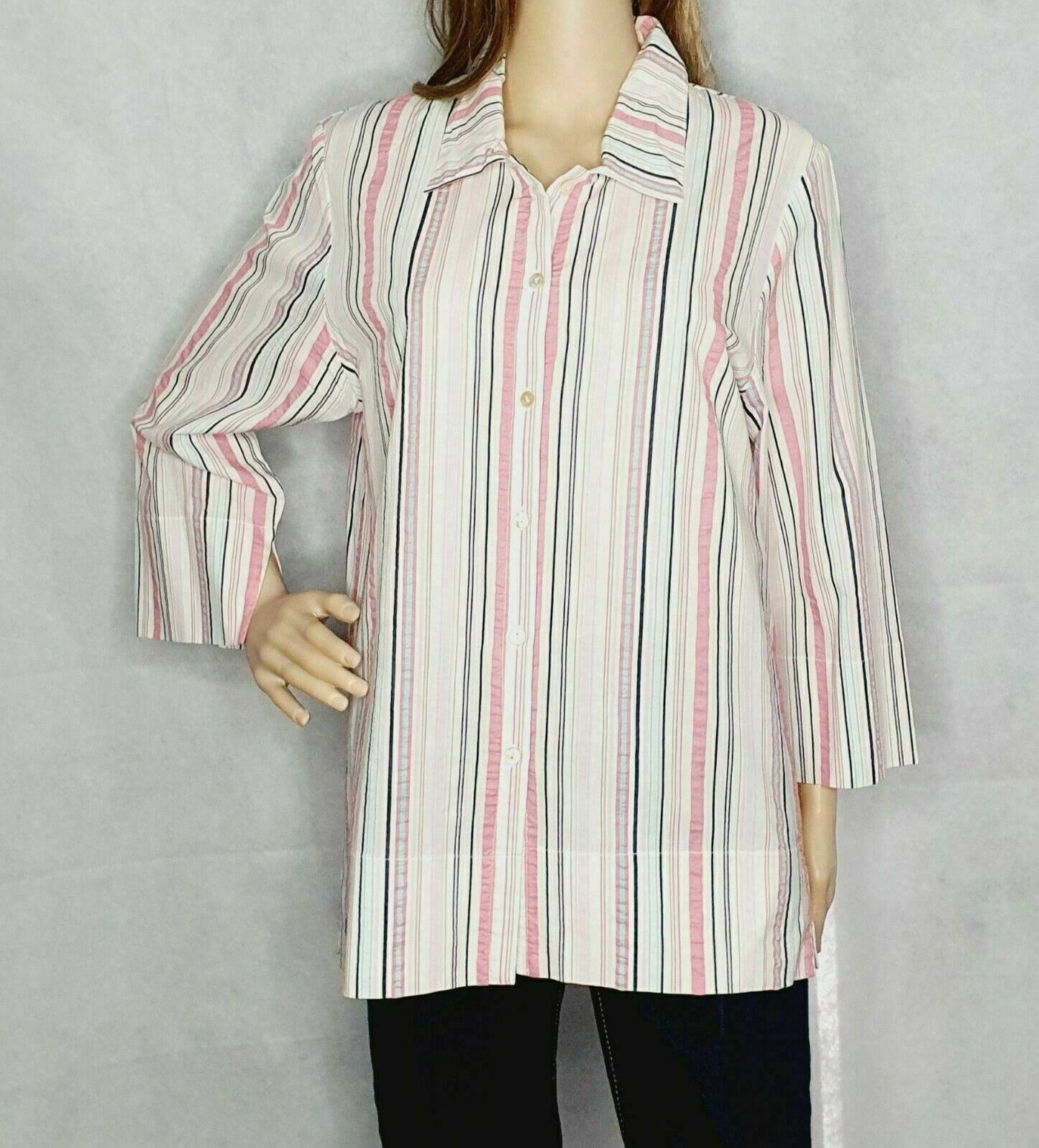 Thomas Cook Candy Stripe Stretch Shirt 3/4 Sleeve Ladies Size 10