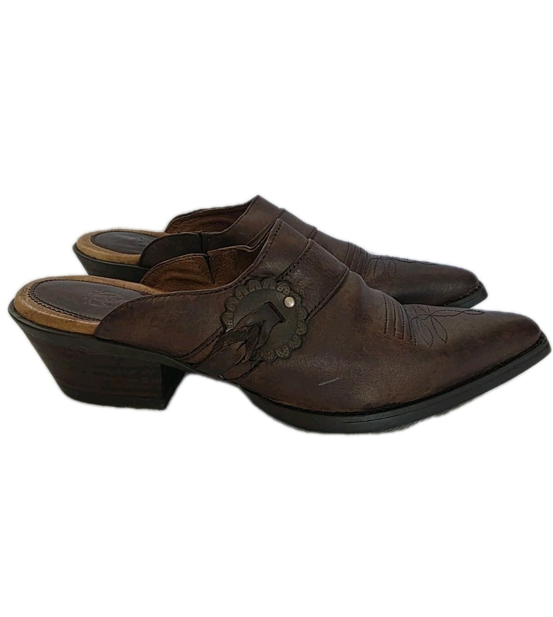 Ariat Western Mules Cowboy Pointed Toe Brown Slip-On Heel Women's Size 7B