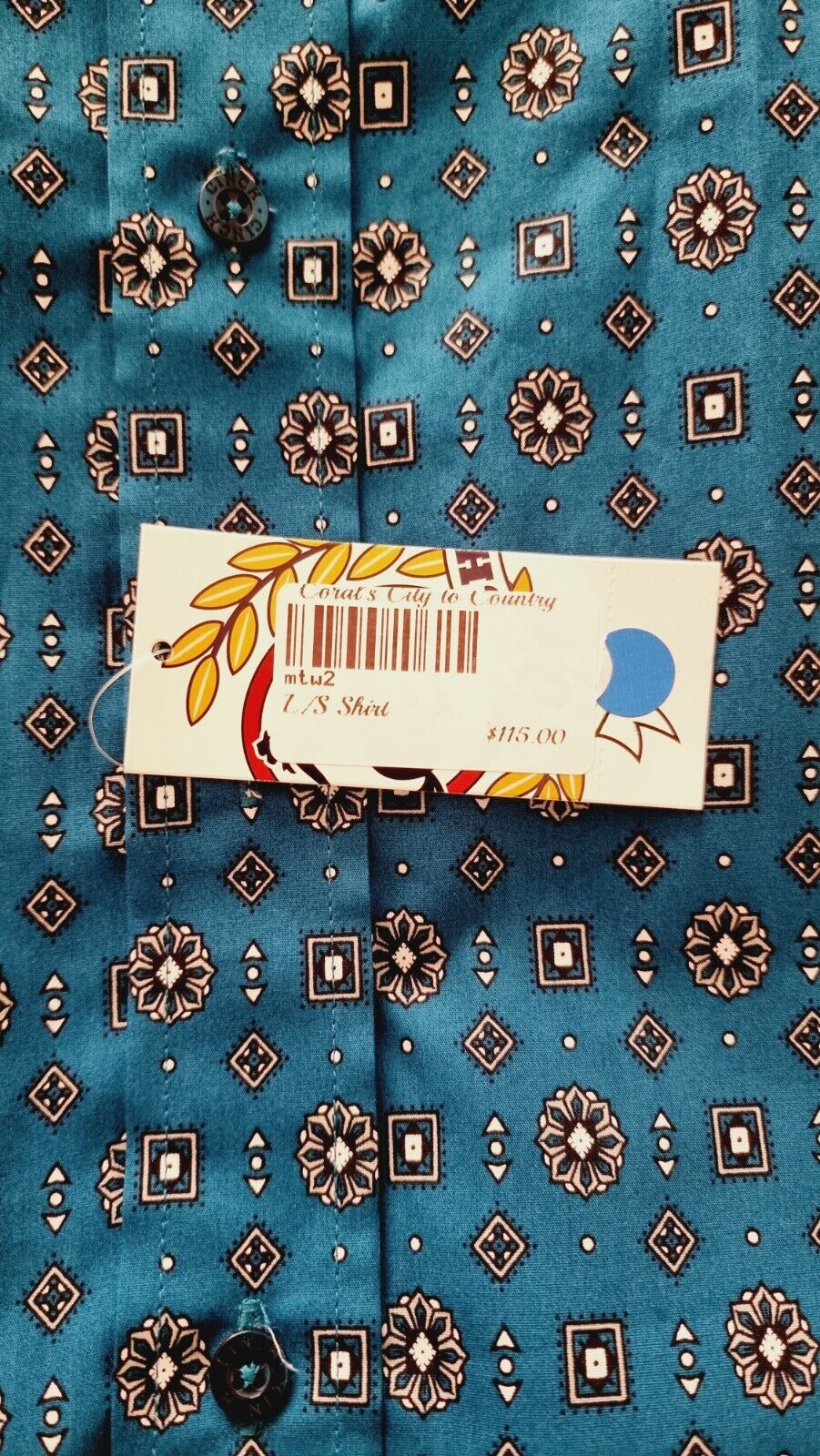 Cinch Men's Teal Patterned Long Sleeve Shirt Size XL New RRP $ 115