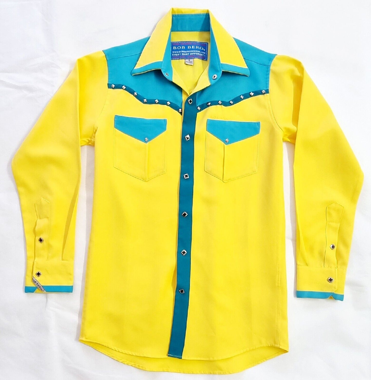 Bob Berg Silver Collection Western Derby Cowboy Shirt Hand Tailored Mens Size S