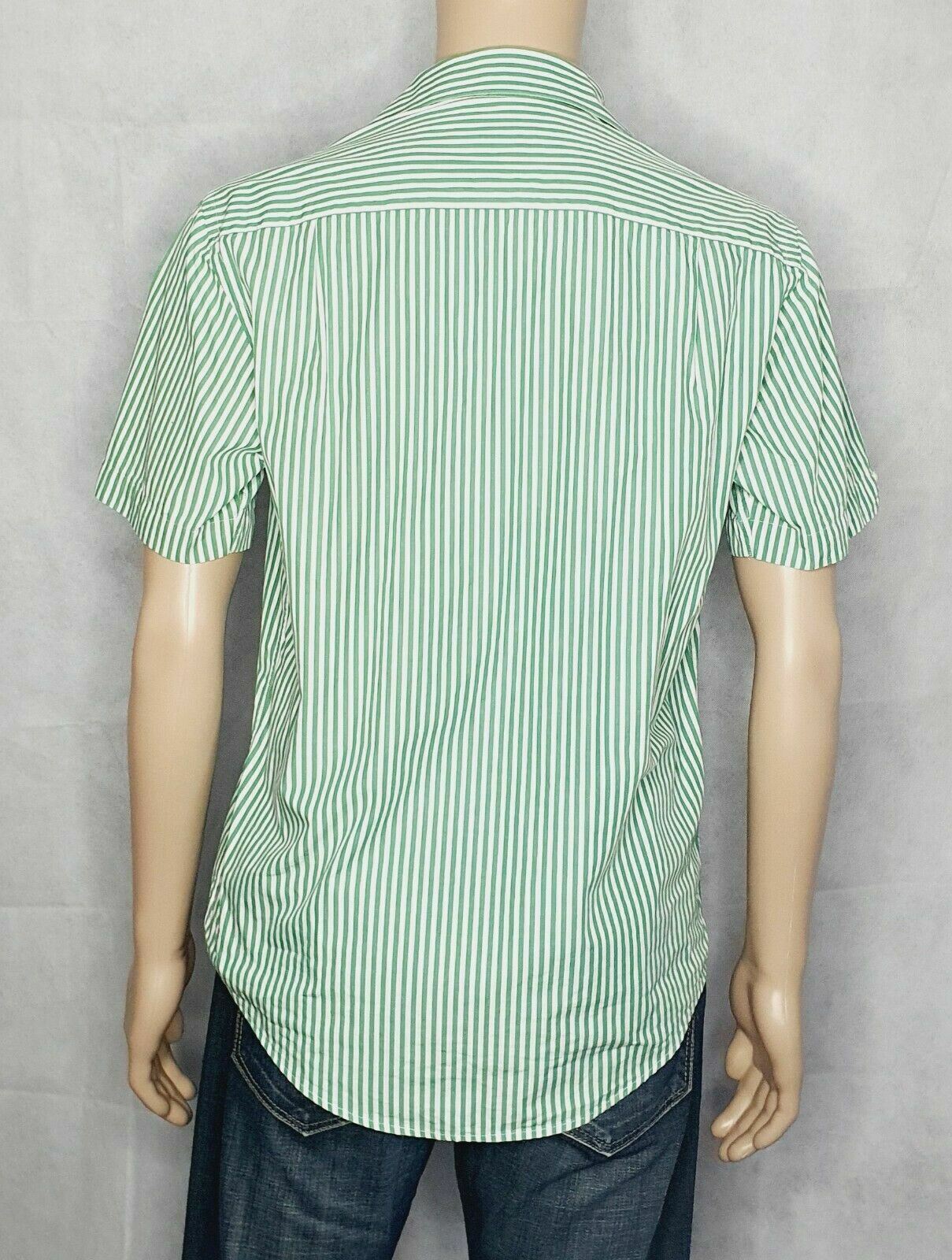 R.M Williams Mens White & Green Stripe Short Sleeve Shirt Regular Fit Size S.