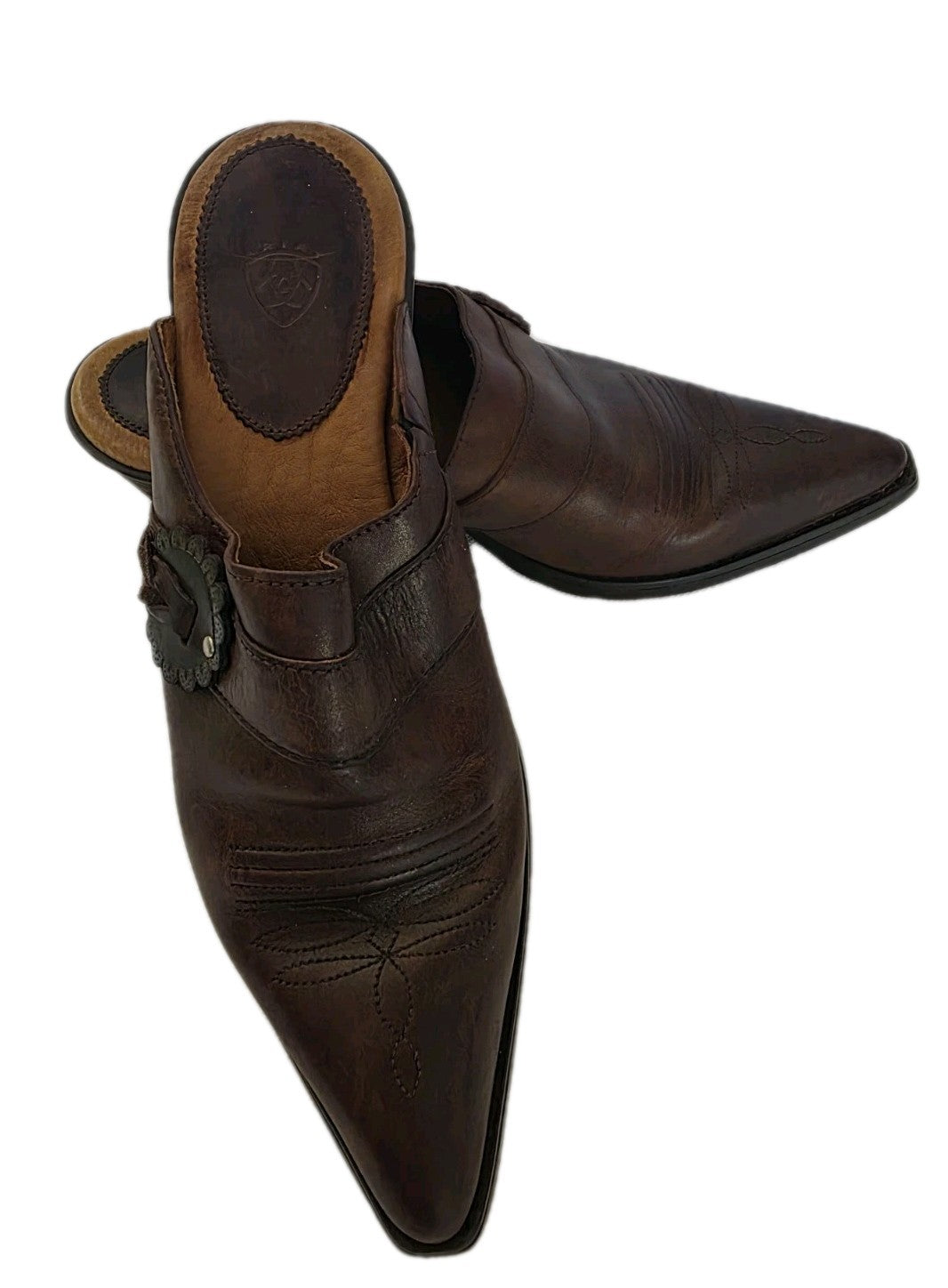 Ariat Western Mules Cowboy Pointed Toe Brown Slip-On Heel Women's Size 7B