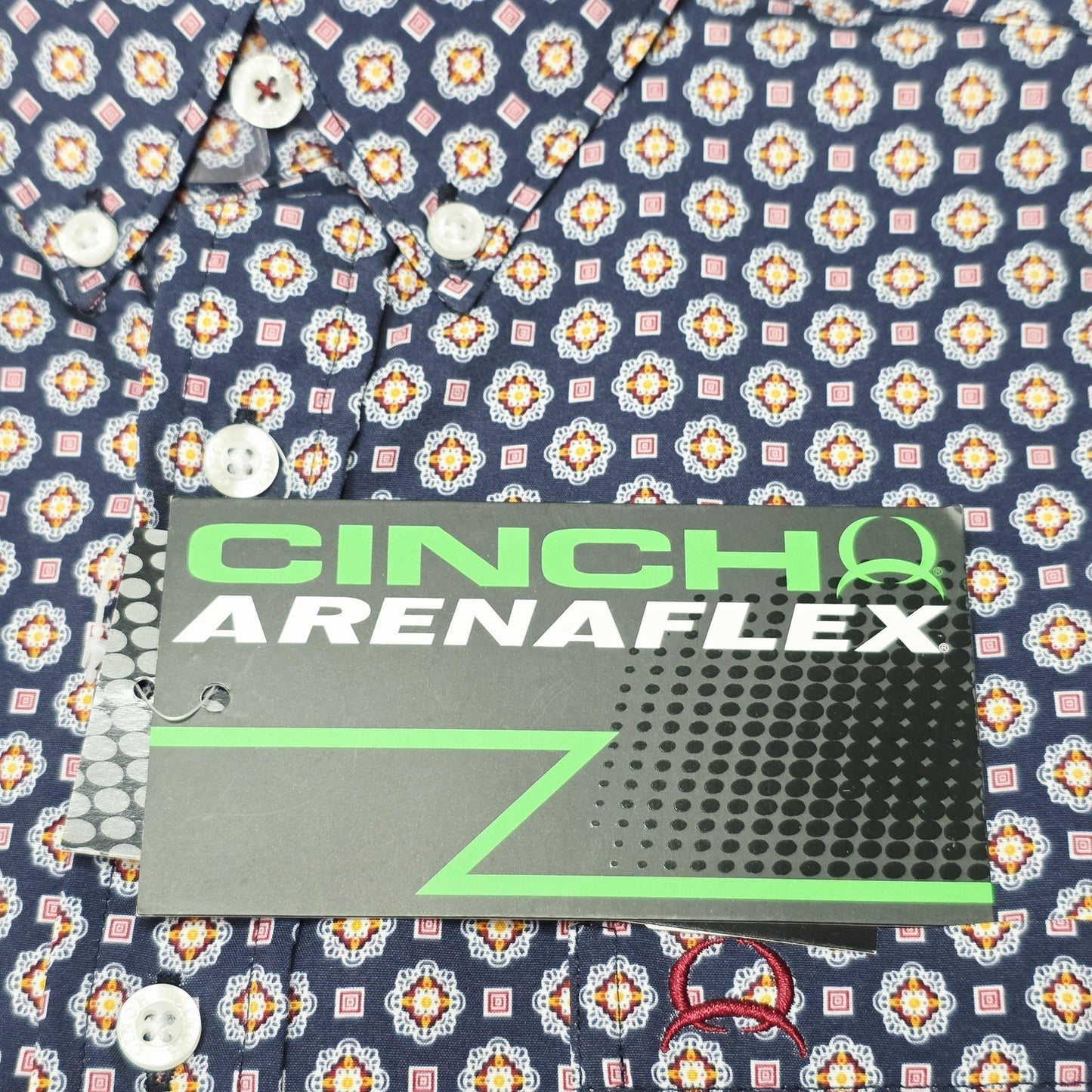 Cinch Shirt Boys XL 14 Blue Long Sleeve Button Up Arenaflex Geometric Print