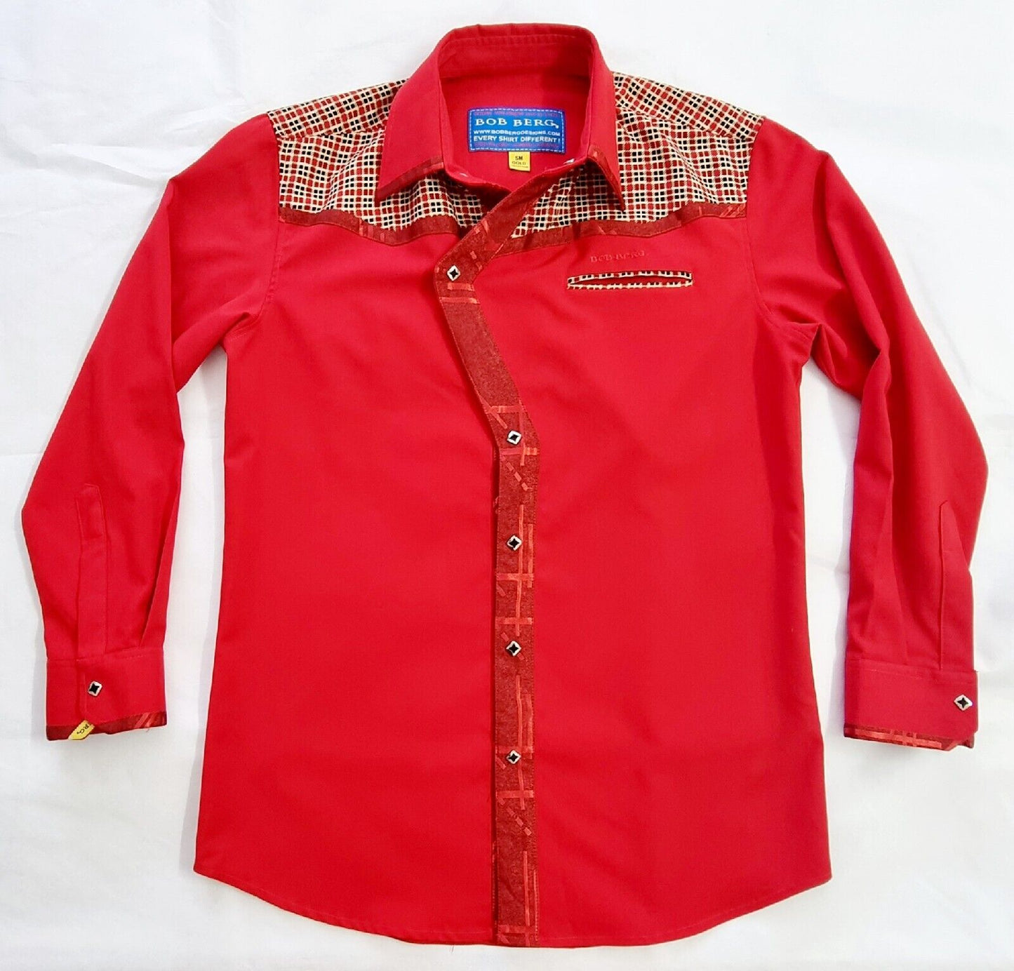 Bob Berg Gold Collection Western Derby Cowboy Shirt Hand Tailored Mens Size S/M