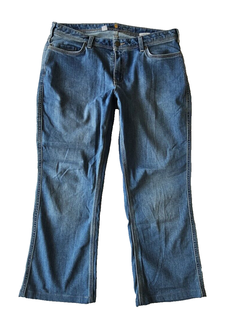 Carhartt Blue Relaxed Fit Bootcut Leg Denim Jeans Ladies Size 12 Short