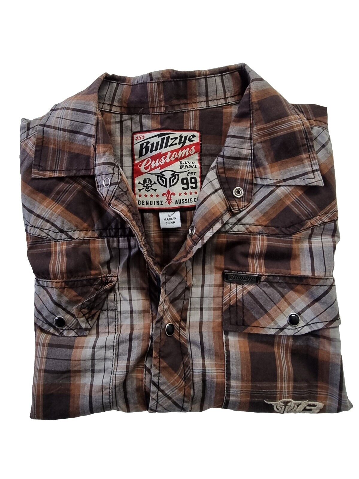 Bullzye Customs Rodeo Short Sleeve Mens Shirt Size L