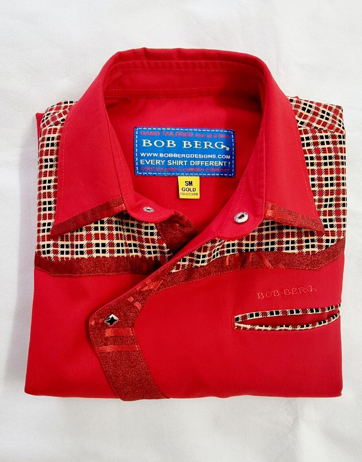 Bob Berg Gold Collection Western Derby Cowboy Shirt Hand Tailored Mens Size S/M