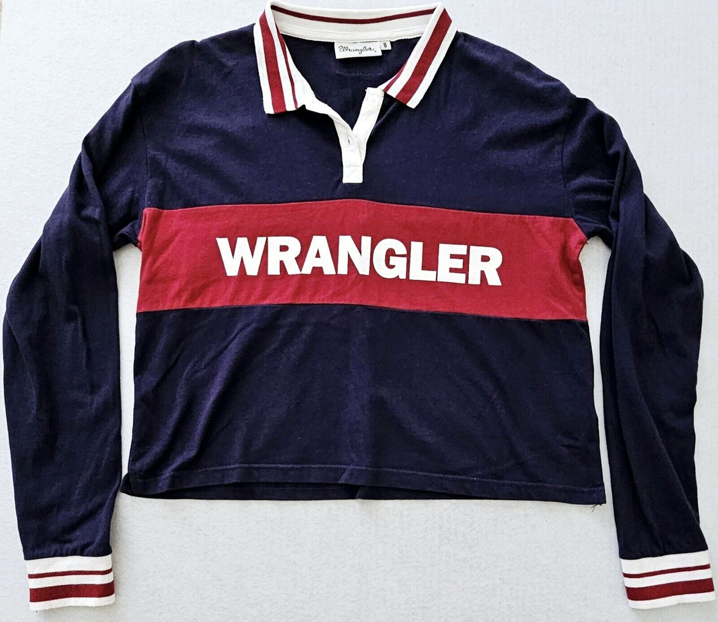 Wrangler Retro Logo Collard Crop Shirt Ladies Size 8