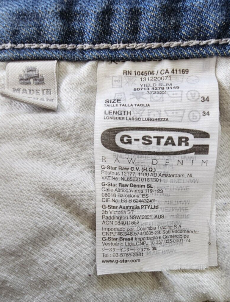 G-Star Yield Slim Button Fly Mens Denim Jeans Size 34 x 32