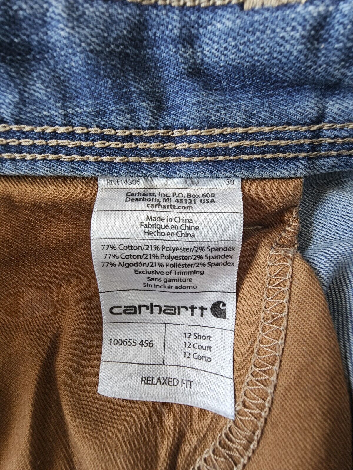 Carhartt Blue Relaxed Fit Bootcut Leg Denim Jeans Ladies Size 12 Short