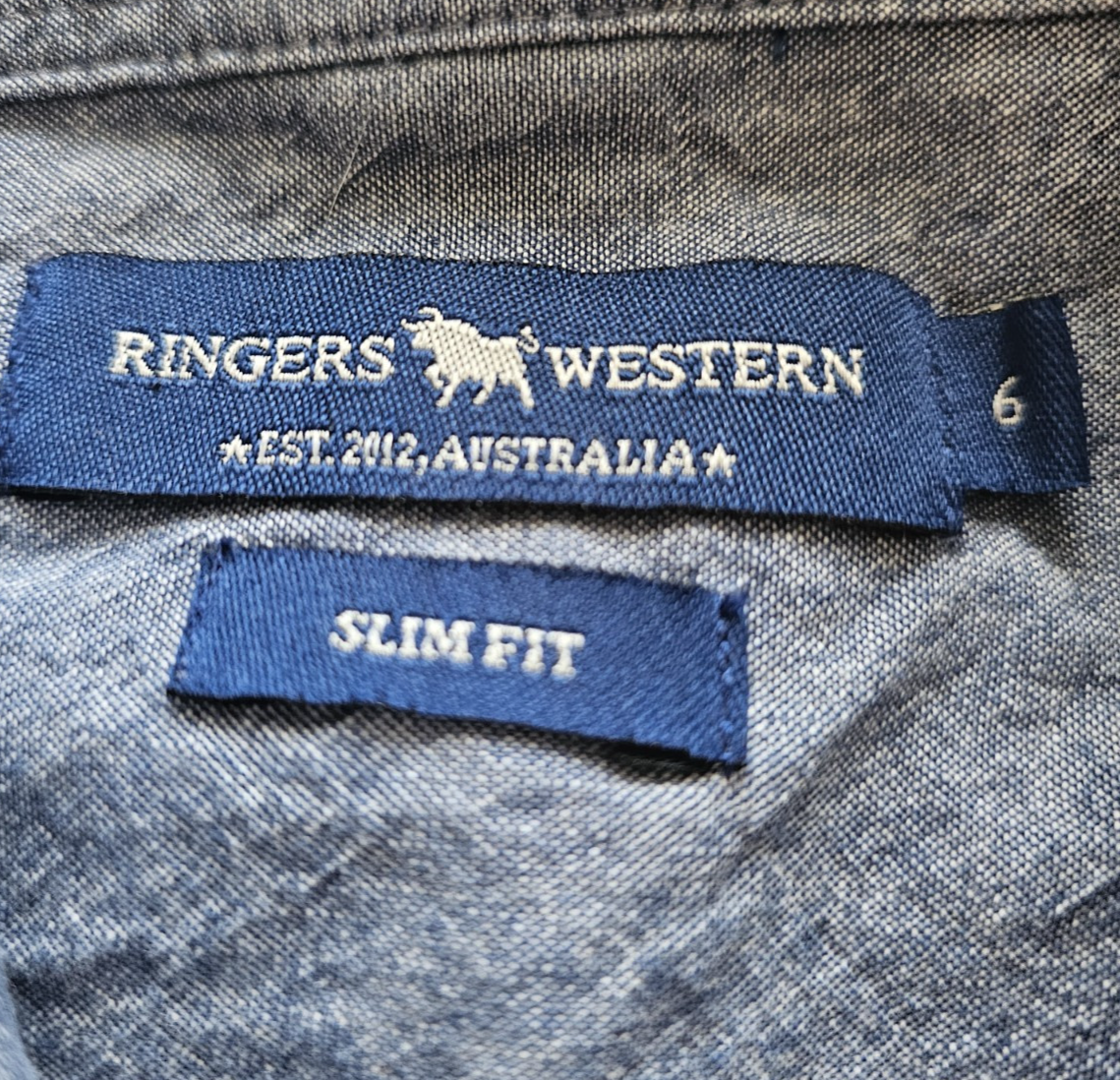 Ringers Western Rodeo Slim Fit Long Sleeve Denim Look Shirt Ladies Size 6