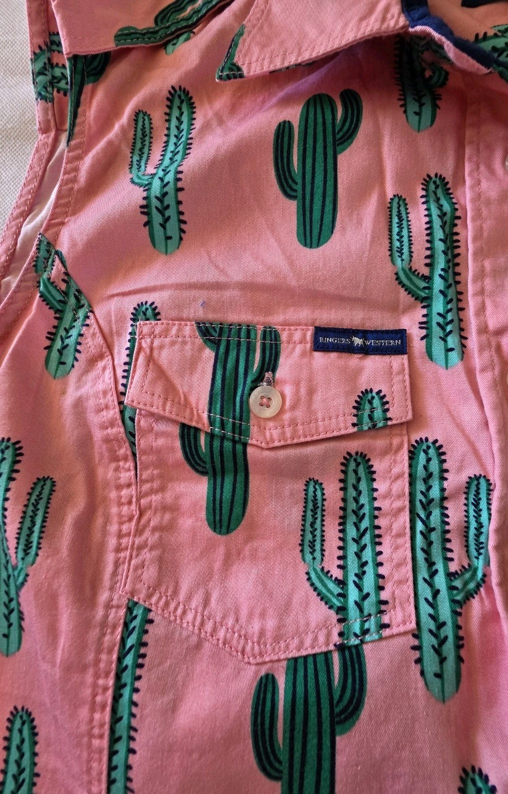 Ringers Western Loose Fit Cactus Sleeveless Logo Shirt Ladies Size 12