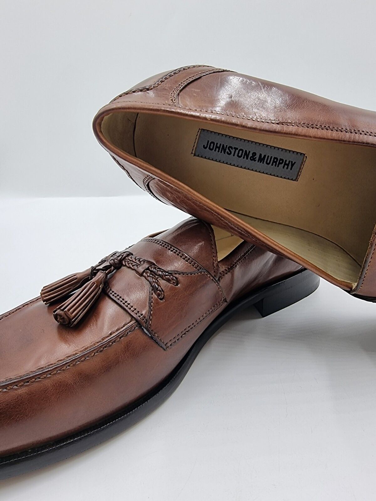 Johnston & Murphy Hayes Tassel cognac Leather Loafer Shoes Mens Size 13 M