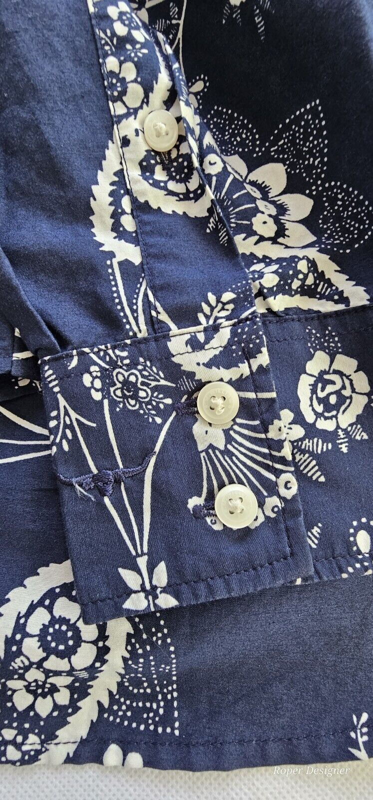 R.M. Williams Navy Floral Cotton Silk Shirt Ladies Size 6
