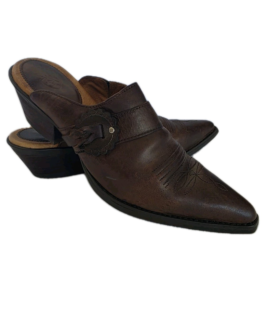 Ariat Western Mules Cowboy Pointed Toe Brown Slip-On Heel Women's Size 7B