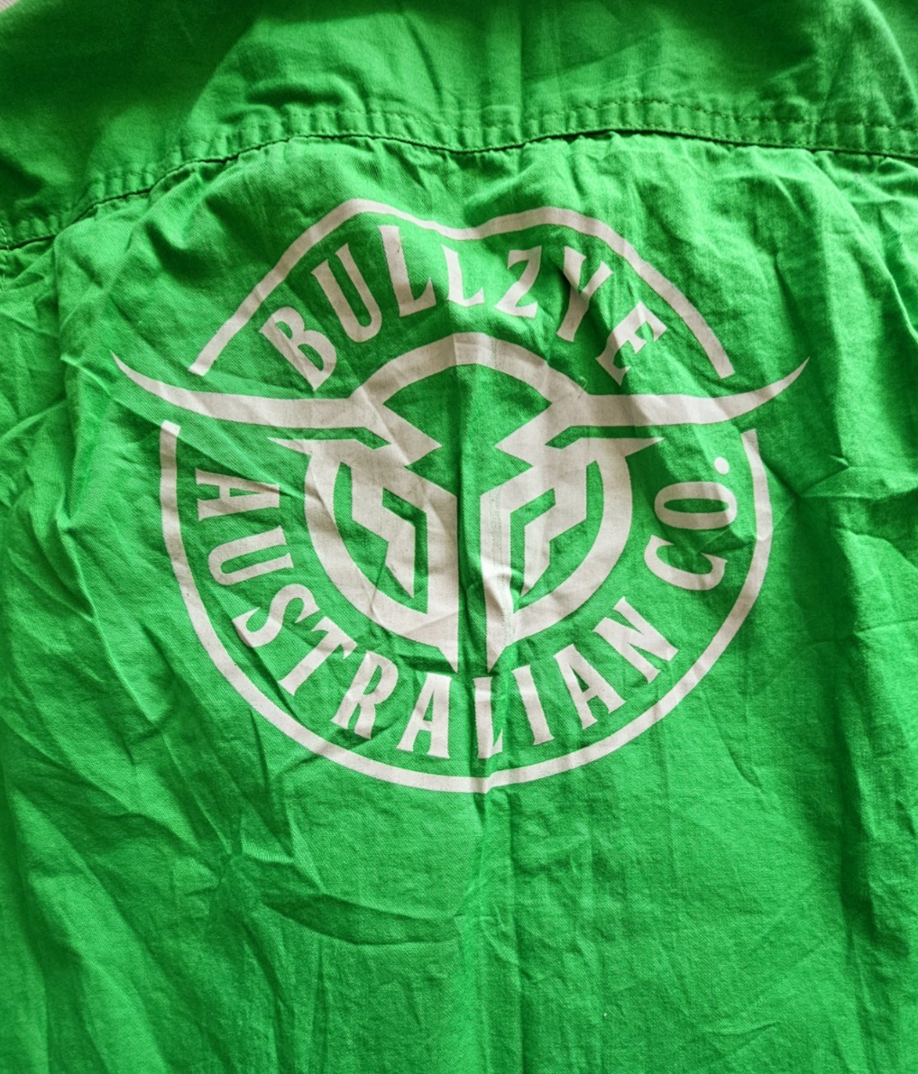 Bullzye Green Rodeo Long Sleeve Half Button Logo Shirt Ladies Size 12