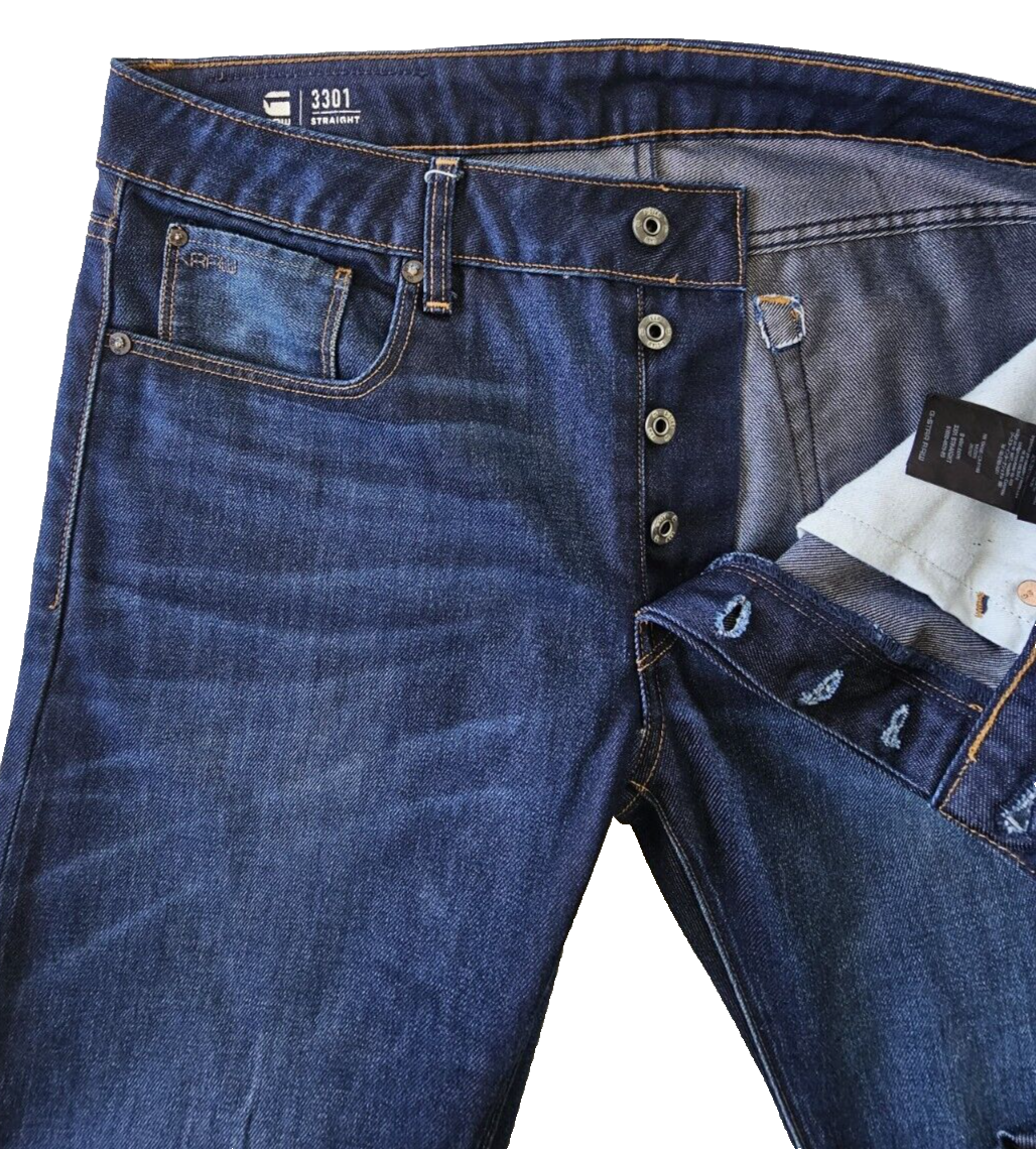 G-Star 3301 Straight leg Button Fly Men's Denim Jeans Size 34 x 30