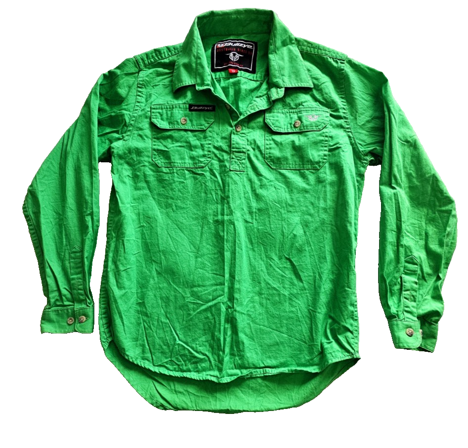 Bullzye Green Rodeo Long Sleeve Half Button Logo Shirt Ladies Size 12