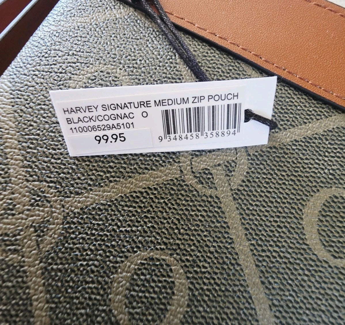 Oroton Harvey Signature Medium Zip Pouch Black/Cognac NEW