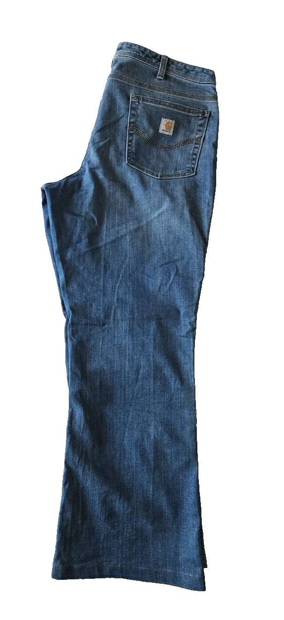 Carhartt Blue Relaxed Fit Bootcut Leg Denim Jeans Ladies Size 12 Short