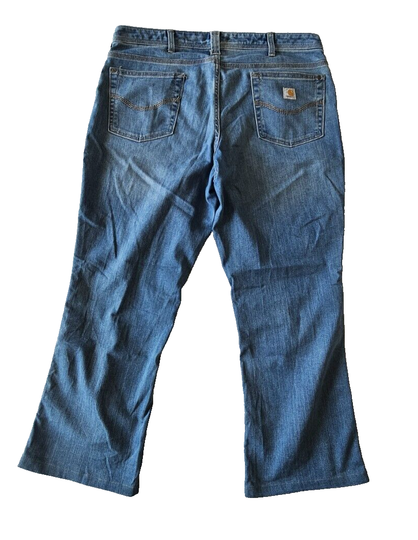 Carhartt Blue Relaxed Fit Bootcut Leg Denim Jeans Ladies Size 12 Short
