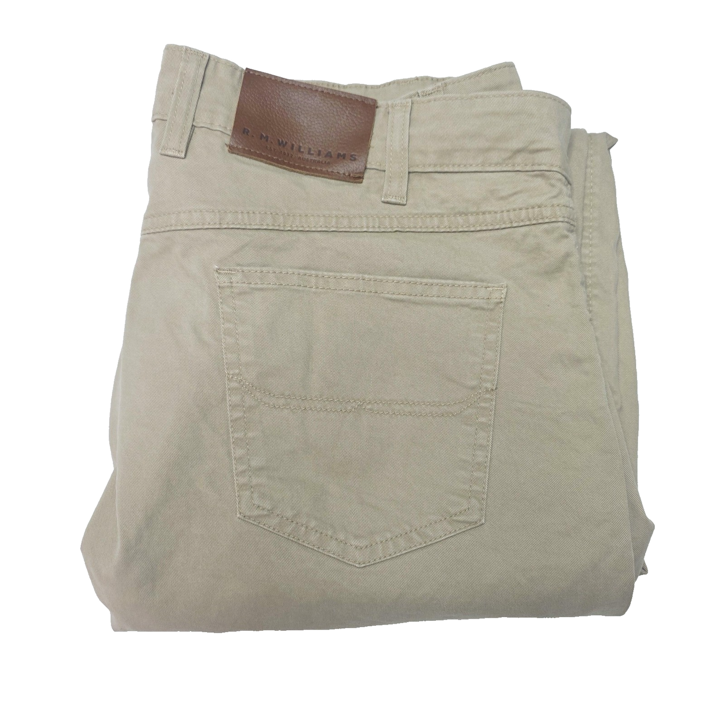 R.M. Williams Jeans Men's 37x32 Beige Straight Regular Stretch Denim Logo