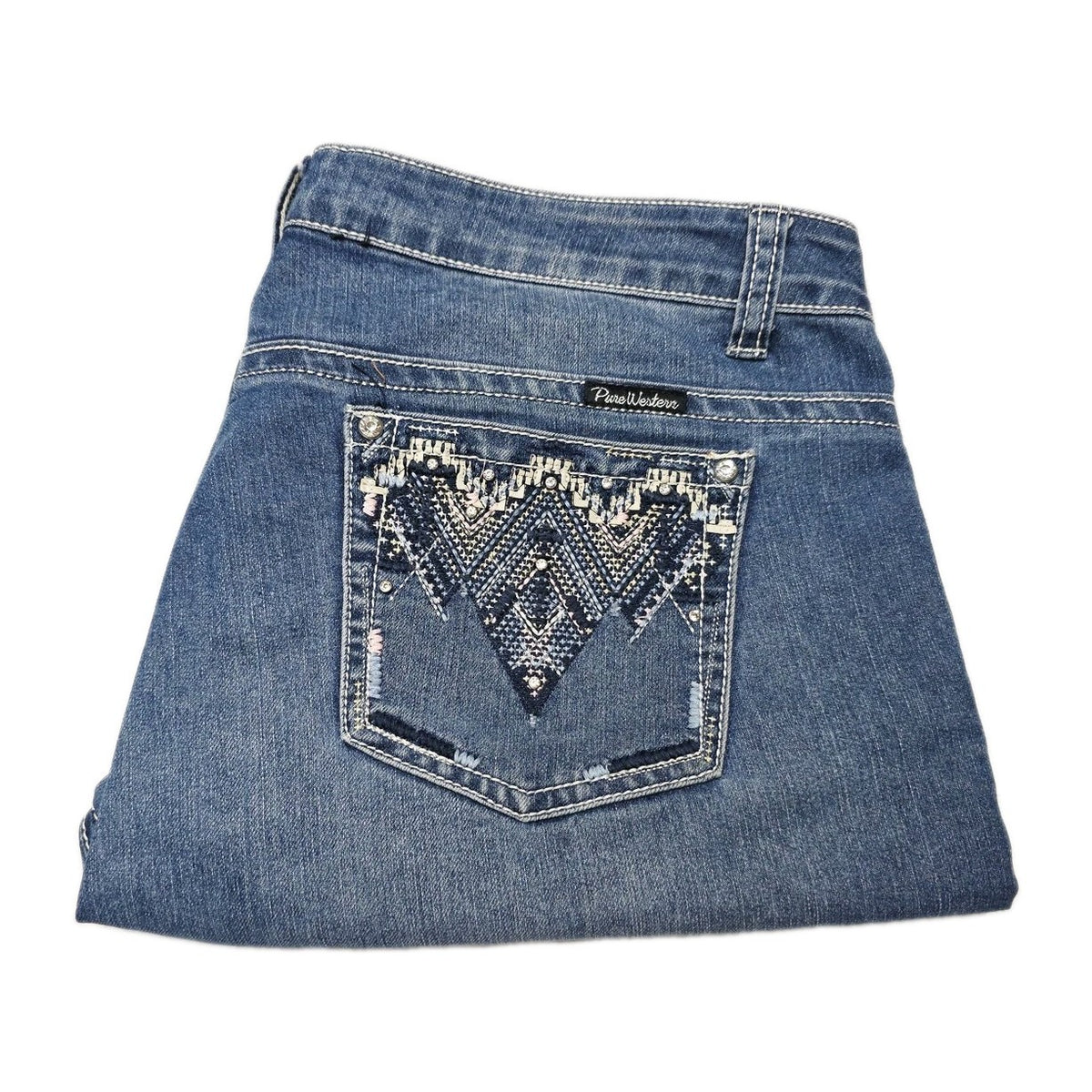 Pure Western Shorts Women's 16 Blue Denim Bermuda Medium Wash Stretch Summer