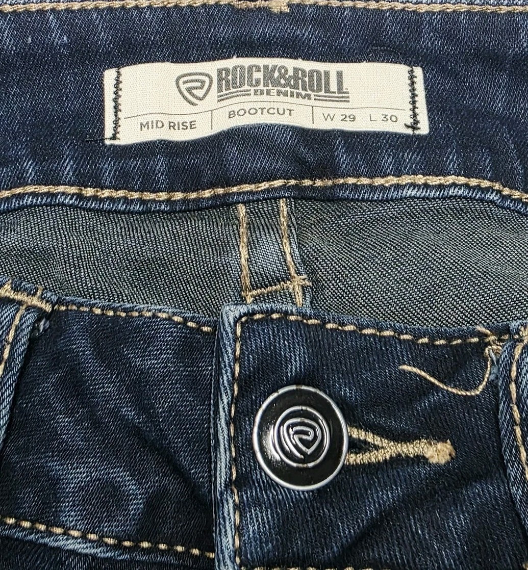Rock & Roll Denim Jeans Woman's 29 Blue Wash Mid Rise Bootcut Stretch 29x30