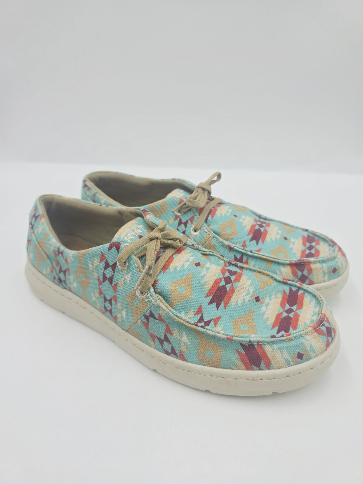 Ariat Moccasin Shoes Women's AU 11 Blue Geometric Canvas Lace Up Casual 10040307