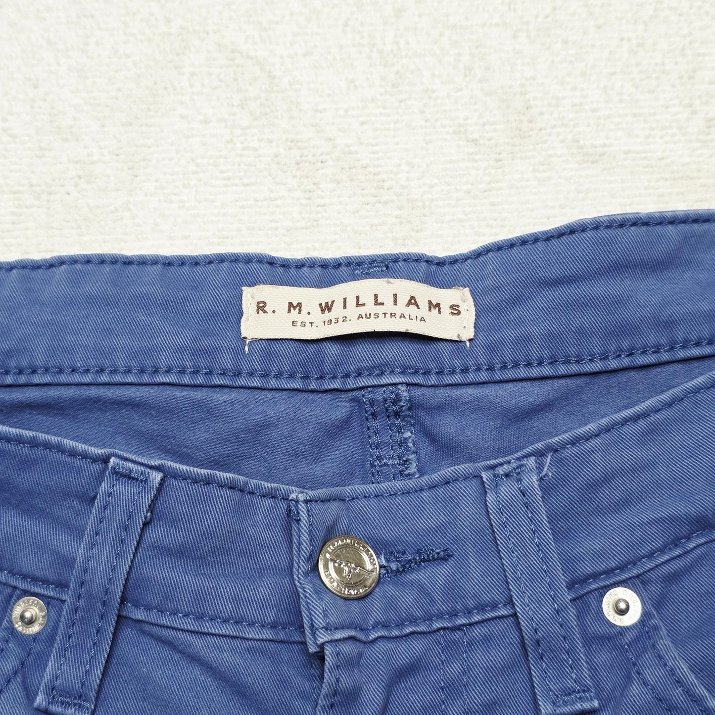 R.M. Williams Shorts Men's 31 Blue Cotton Stretch Denim Bermuda Casual Summer
