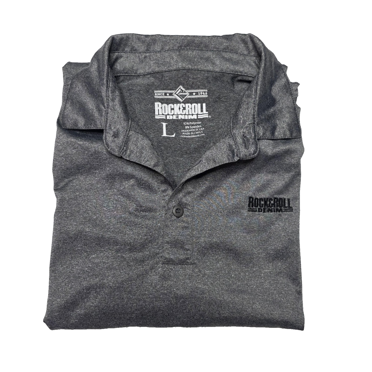 Rock & Roll Denim Shirt Men's Large Grey Performance Polo Stretch