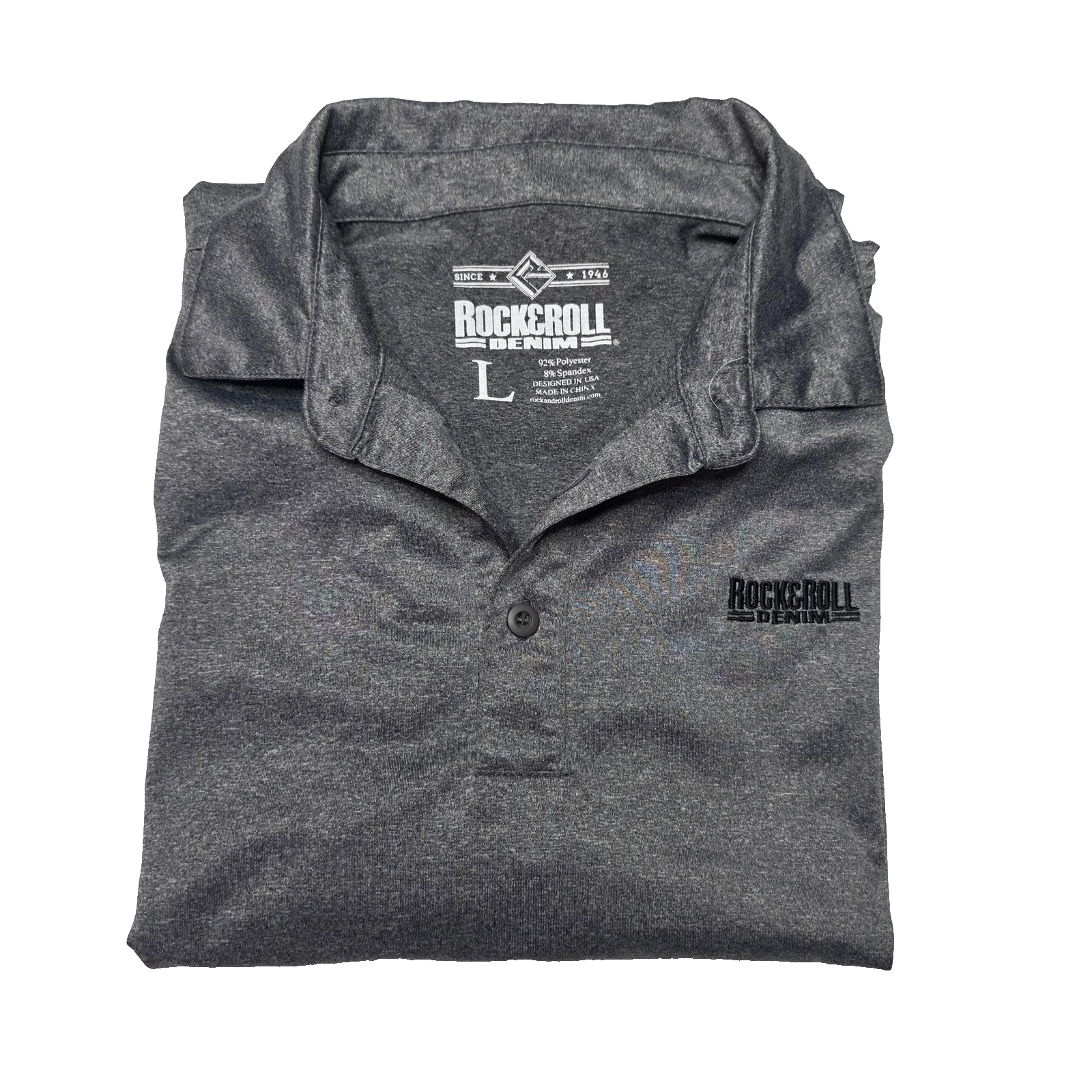 Rock & Roll Denim Shirt Men's Large Grey Performance Polo Stretch
