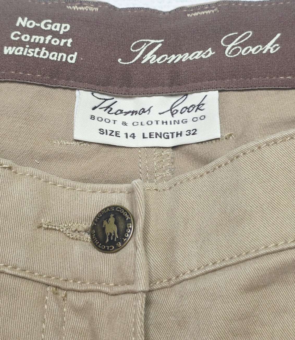 Thomas Cook Jeans Women's 14 L32 Beige Straight Stretch Denim Comfort Waistband