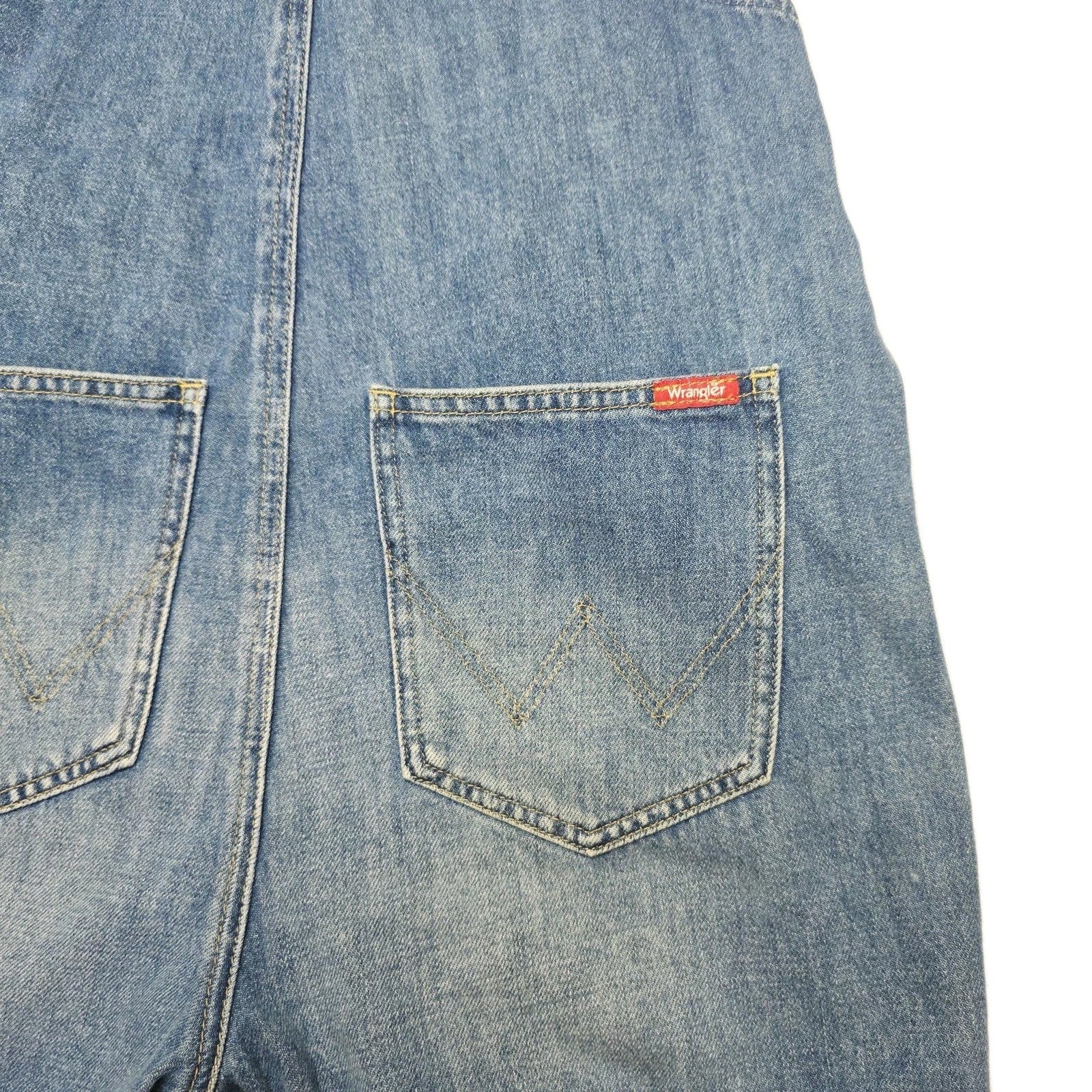 Wrangler Dungaree Shorts Women's 10 Blue Denim Adjustable Strap Casual Pockets