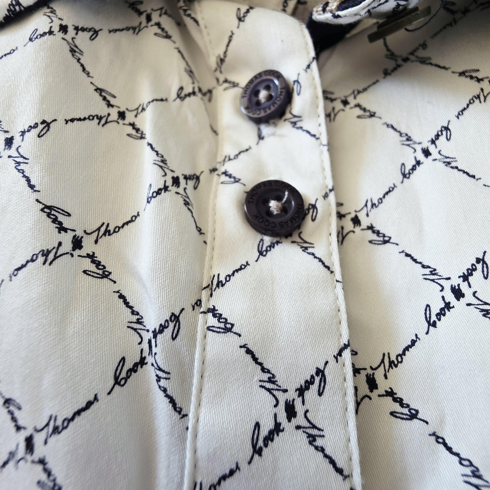 Thomas Cook Shirt Women's 22 White Long Sleeve Button Up Denise Logo Geometric