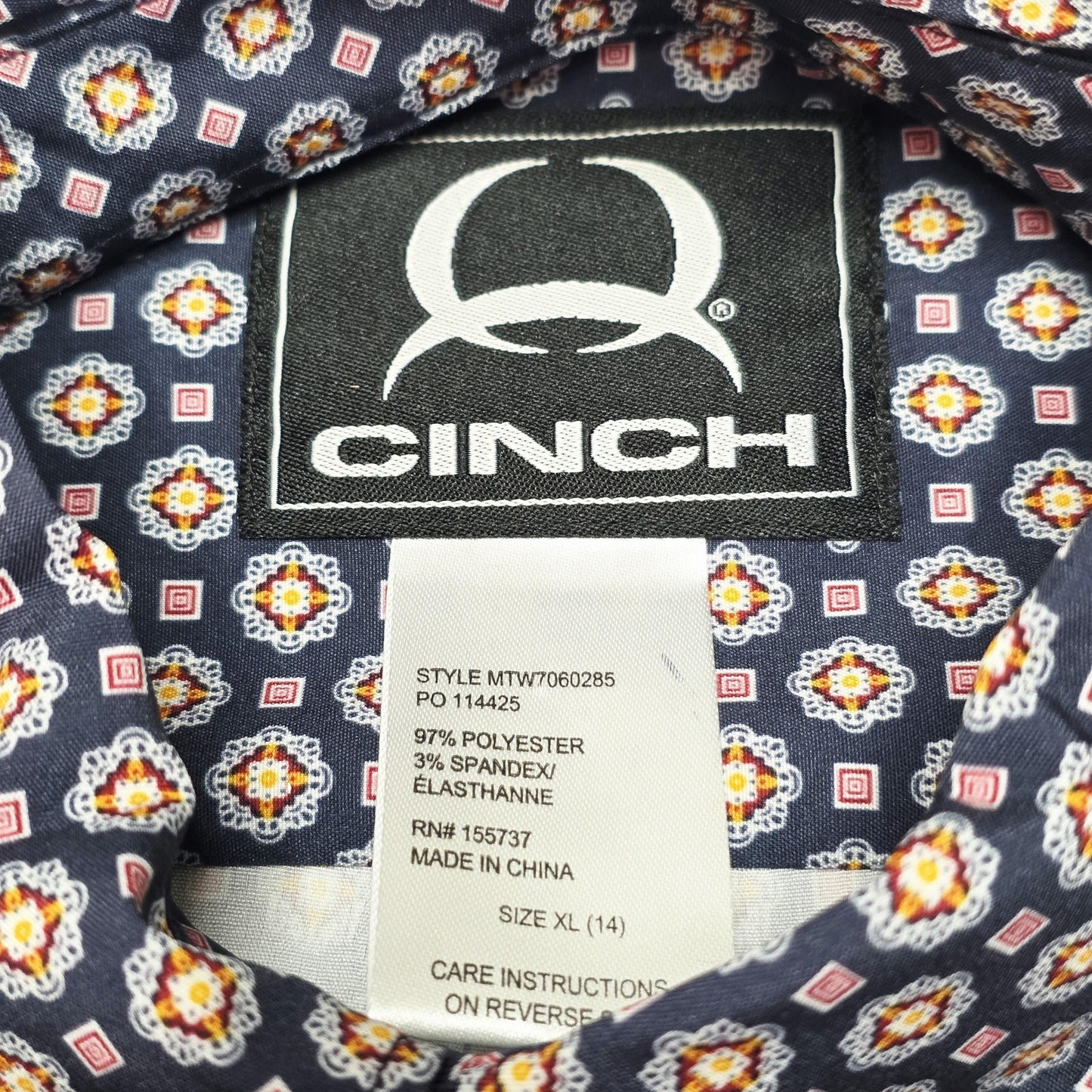 Cinch Shirt Boys XL 14 Blue Long Sleeve Button Up Arenaflex Geometric Print