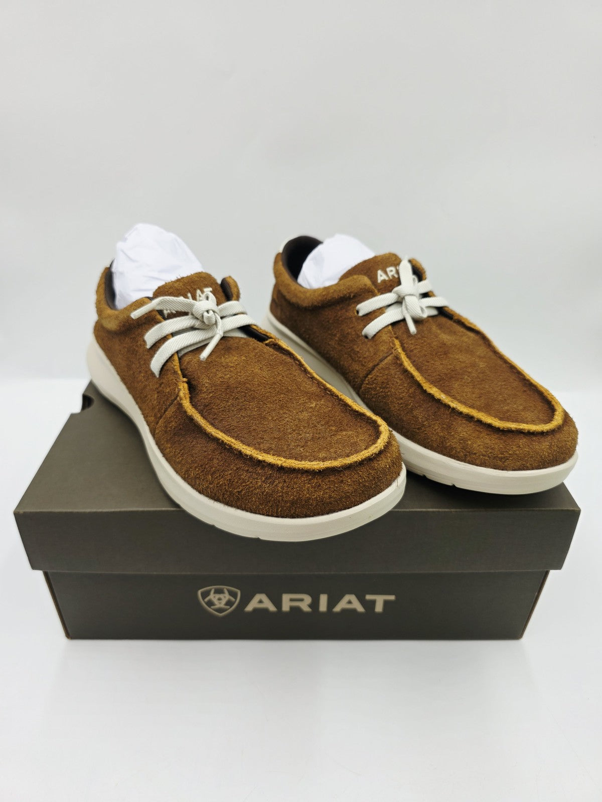 Ariat Hilo Shoes Men's Size 9.5 Brown Suede Moccasin Casual EE Wide Lace Up NEW