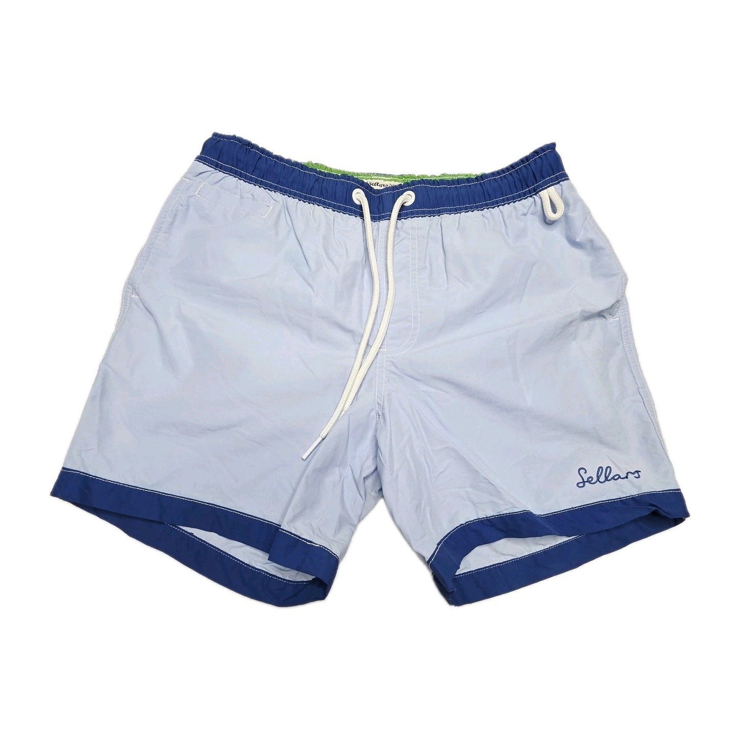 RB Sellars Shorts Men's 34 Blue Swim Elastic Waist Drawstring Mesh Lined Bermuda