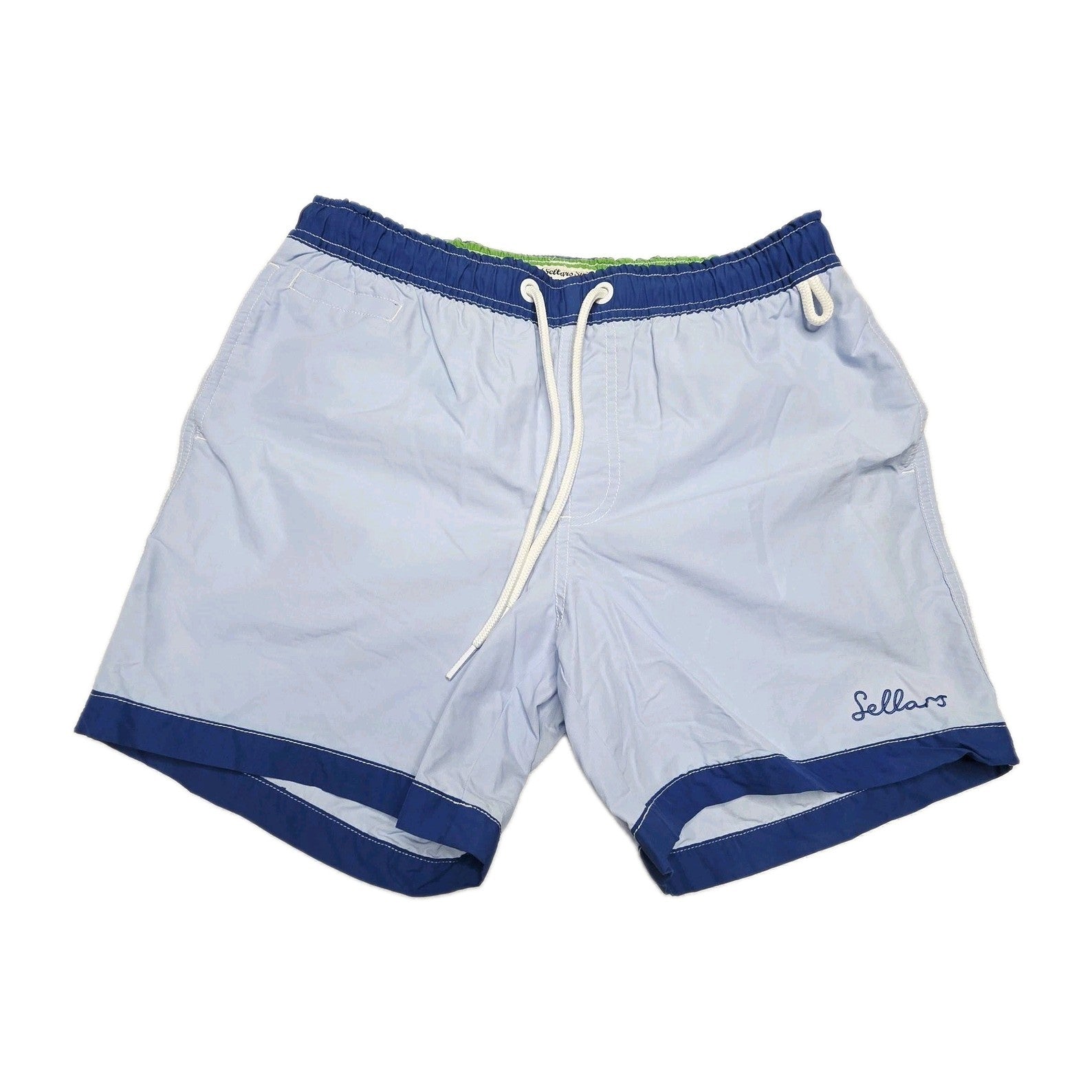 RB Sellars Shorts Men's 34 Blue Swim Elastic Waist Drawstring Mesh Lined Bermuda