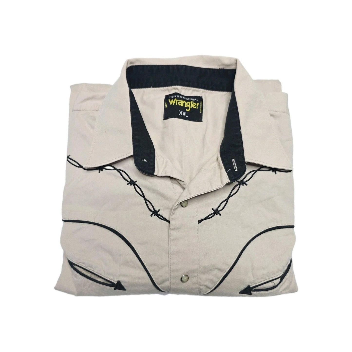 Wrangler Shirt Mens 2XL Beige Barbed Wire Snap Front Long Sleeve Western Cowboy